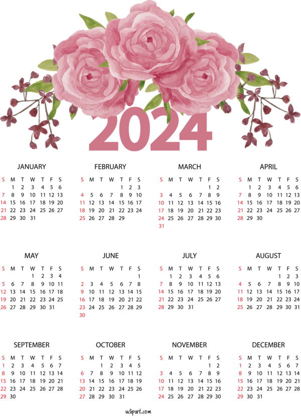 Free Yearly Calendar Calendar Julian Calendar Names Of The Days Of The Week For 2024 Yearly Calendar Clipart Transparent Background