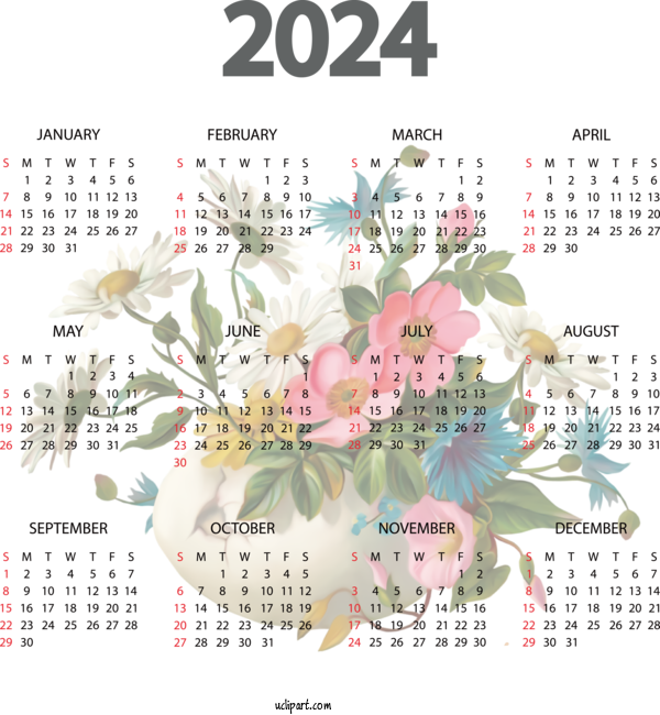 Free Holidays Flower Design Floral Design For New Year 2024 Clipart Transparent Background