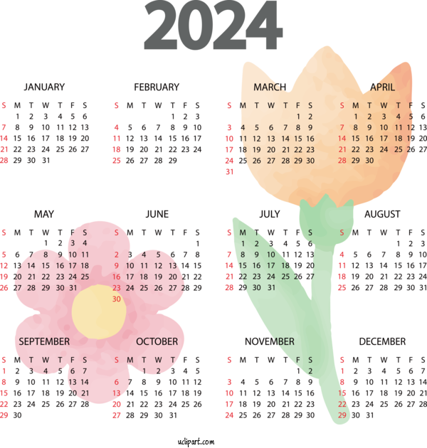 Free Holidays Calendar Design Line For New Year 2024 Clipart Transparent Background