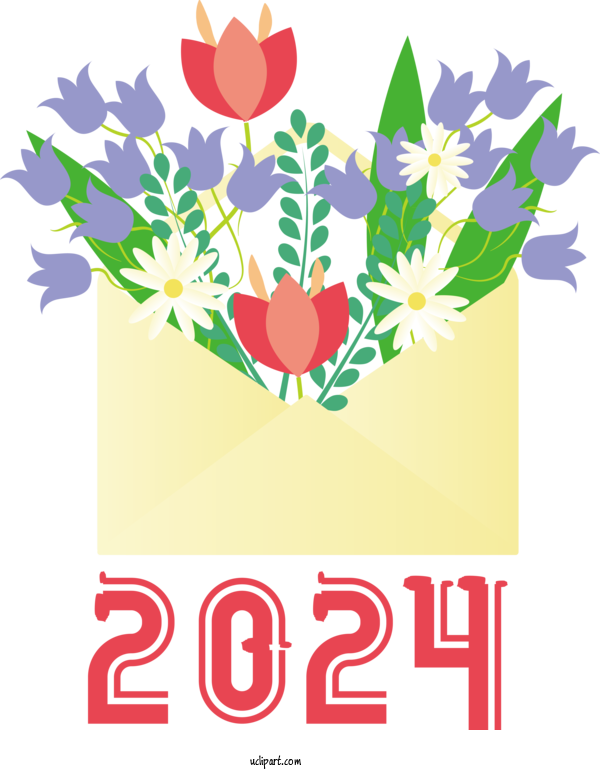 Free Holidays Floral Design Flower Design For New Year 2024 Clipart Transparent Background