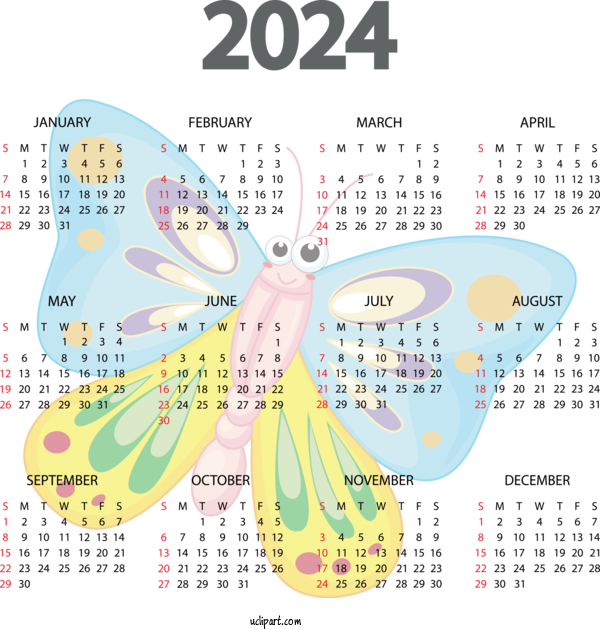 Free Holidays Calendar Design Font For New Year 2024 Clipart Transparent Background