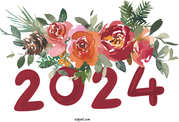 Free Holidays Calendar Flower Floral Design For New Year 2024 Clipart Transparent Background