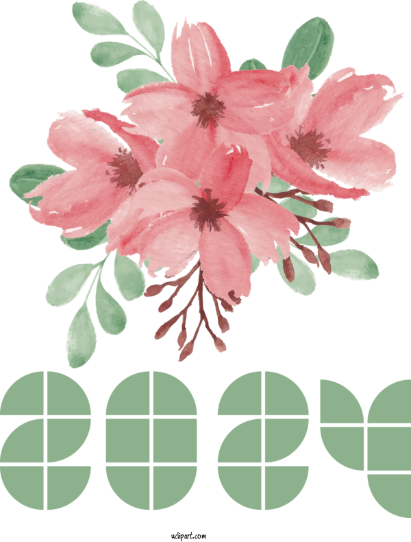 Free Holidays Flower Design Painting For New Year 2024 Clipart Transparent Background