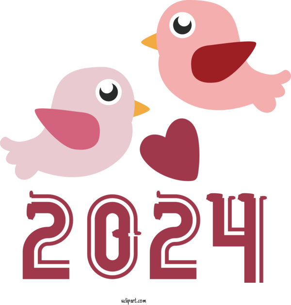 Free Holidays Birds Design Cartoon For New Year 2024 Clipart Transparent Background