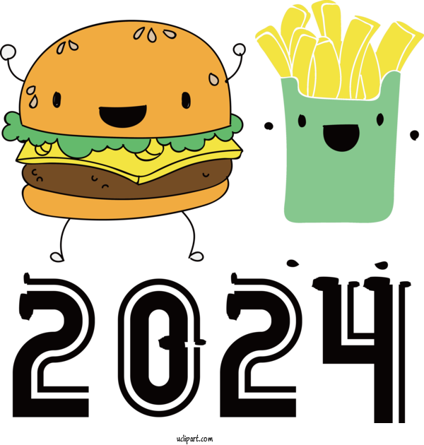 Free Holidays Cartoon Line Fast Food For New Year 2024 Clipart Transparent Background