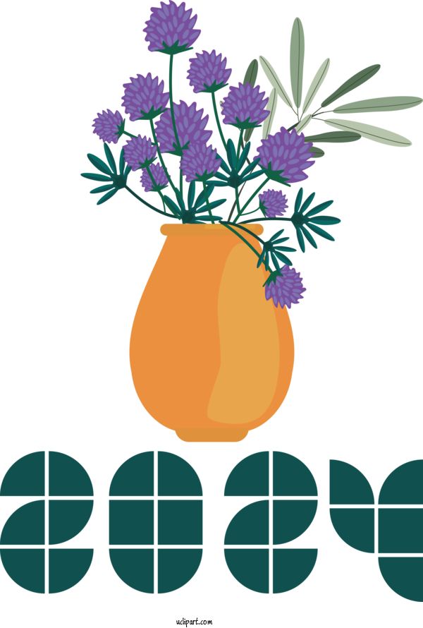 Free Holidays Flower Vase Floral Design For New Year 2024 Clipart Transparent Background