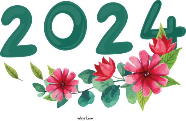 Free Holidays Flower Calendar Floral Design For New Year 2024 Clipart Transparent Background