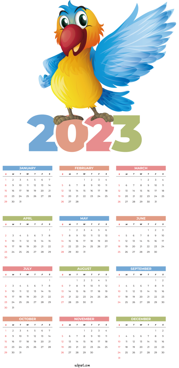 Free Life Birds Parrots Blue And Yellow Macaw For Yearly Calendar Clipart Transparent Background