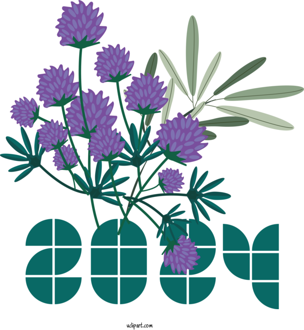 Free Holidays Flower Floral Design New Year For New Year 2024 Clipart Transparent Background