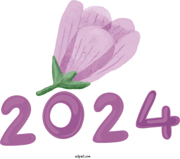 Free Holidays Flower Design Font For New Year 2024 Clipart Transparent Background