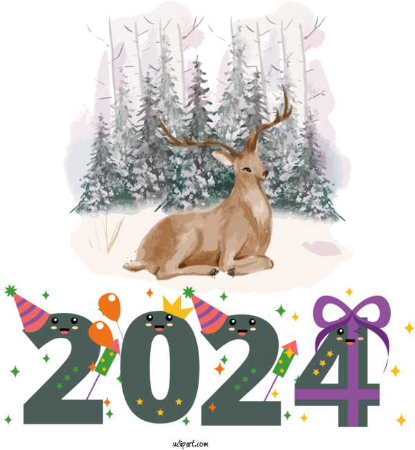 Free Holidays Reindeer Deer Christmas For New Year 2024 Clipart Transparent Background