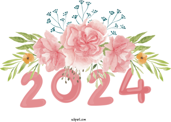 Free Holidays Flower Bouquet Floral Design Flower For New Year 2024 Clipart Transparent Background