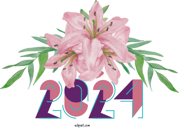 Free Holidays Watercolor Painting Flower Floral Design For New Year 2024 Clipart Transparent Background
