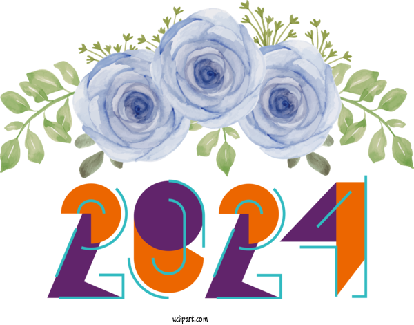 Free Holidays Floral Design Flower Blue Rose For New Year 2024 Clipart Transparent Background