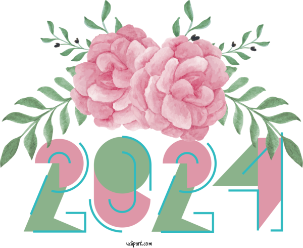 Free Holidays Design Floral Design Drawing For New Year 2024 Clipart Transparent Background