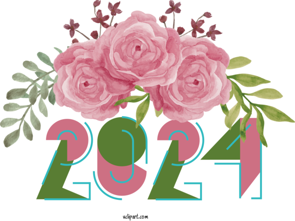 Free Holidays Floral Design Rose Flower For New Year 2024 Clipart Transparent Background