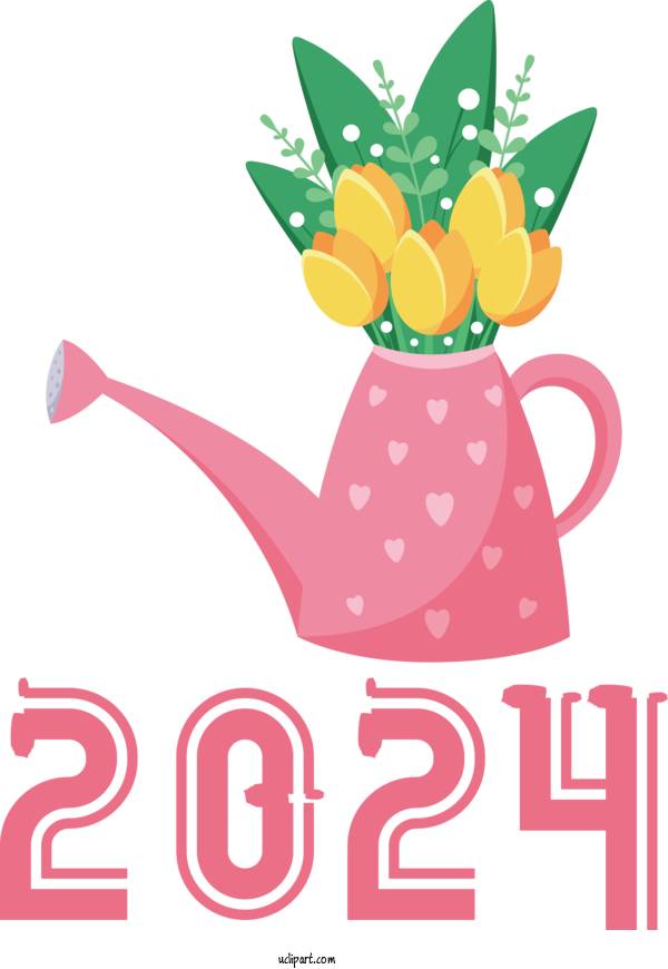Free Holidays Watering Can Flower Regadera Con Flores For New Year 2024 Clipart Transparent Background