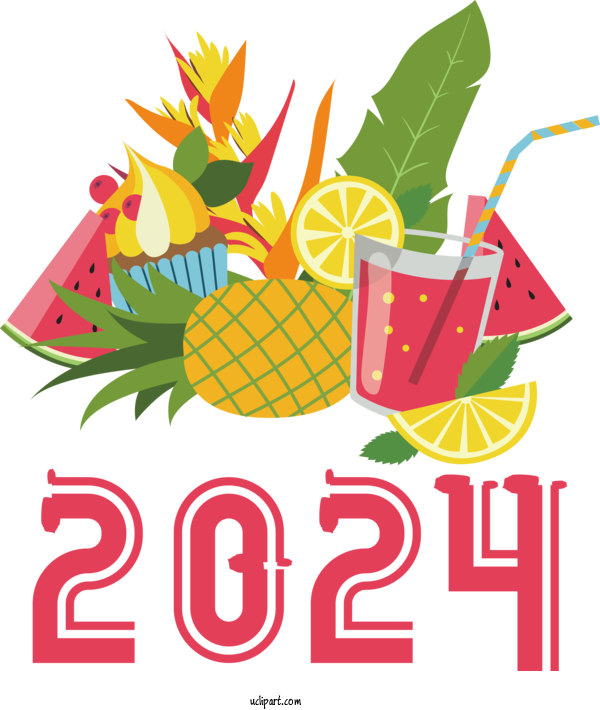 Free Holidays Pineapple Juice Fruit For New Year 2024 Clipart Transparent Background