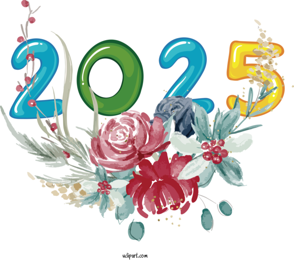 Free New Year Drawing Calendar Flower For 2025 New Year Clipart Transparent Background
