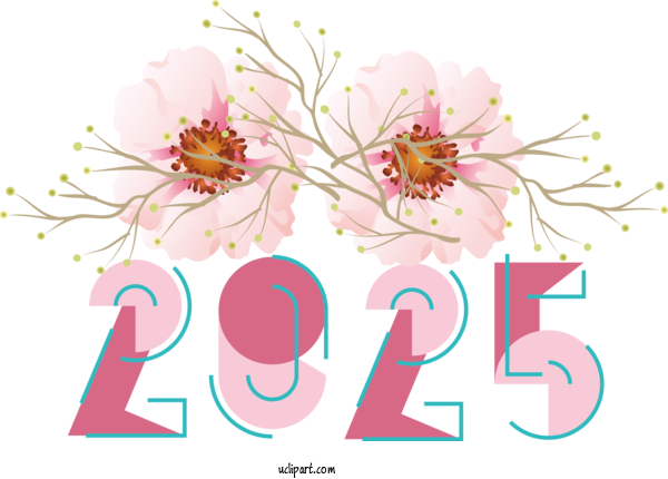 Free New Year Flower Painting Drawing For 2025 New Year Clipart Transparent Background