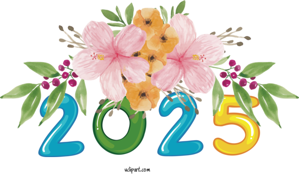 Free New Year Floral Design Flower Cut Flowers For 2025 New Year Clipart Transparent Background