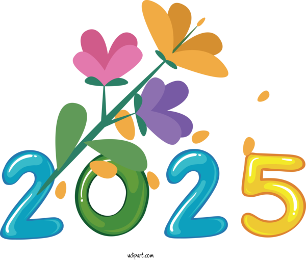 Free New Year Leaf Floral Design Design For 2025 New Year Clipart Transparent Background