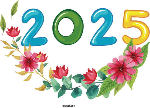 Free New Year Floral Design Flower Design For 2025 New Year Clipart Transparent Background
