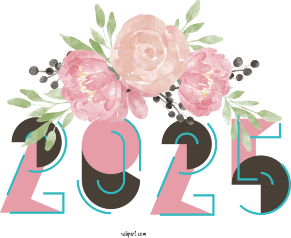Free New Year Watercolour Colour Watercolor Painting Flower For 2025 New Year Clipart Transparent Background