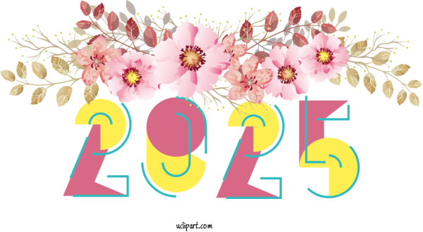 Free New Year Flower Floral Design Pink For 2025 New Year Clipart Transparent Background