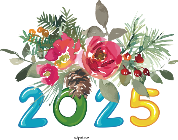 Free New Year Flower Painting Design For 2025 New Year Clipart Transparent Background