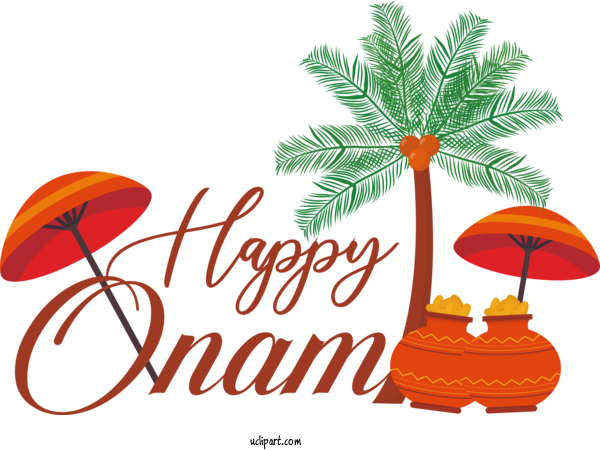 Free Holiday Leaf Line Text For Happy Onam Clipart Transparent Background