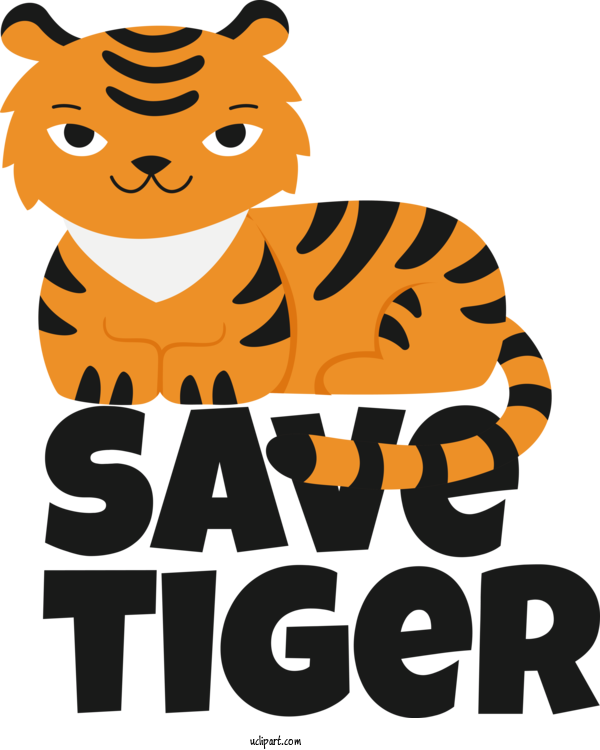 Free Holiday Tiger Cat Cartoon For Save Tiger Clipart Transparent Background