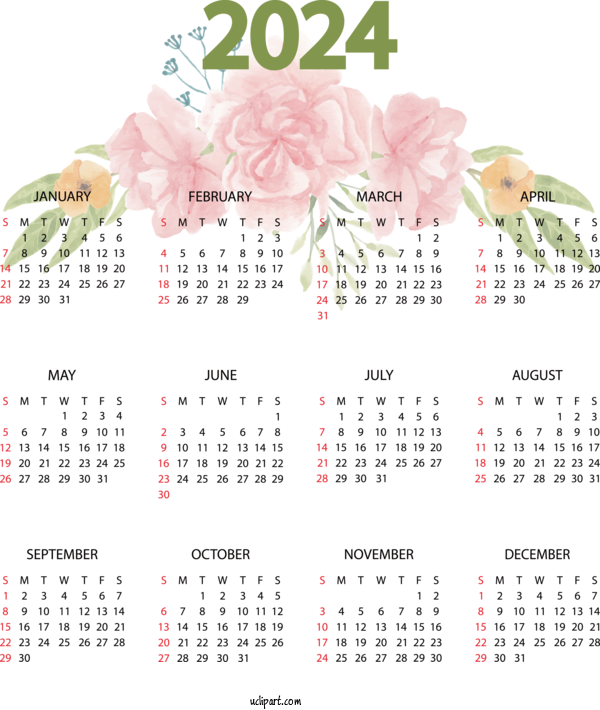 Free 2024 Yearly Calendar Calendar May Calendar Flower For 2024 Yearly Printable Calendar Clipart Transparent Background