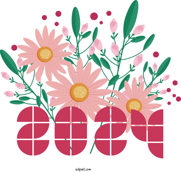 Free 2024 New Year Flower Vase Floral Design For New Year 2024 Clipart Transparent Background