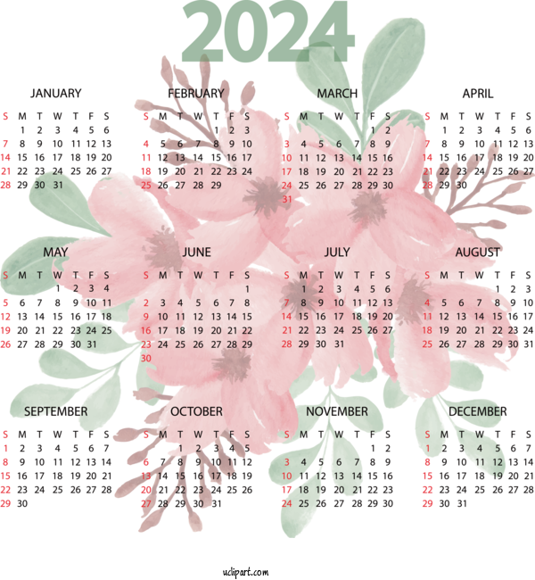 Free 2024 Yearly Calendar Calendar Drawing Computer For 2024 Yearly Printable Calendar Clipart Transparent Background