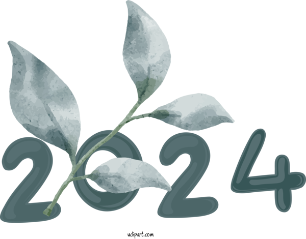 Free 2024 New Year Leaf Design Font For New Year 2024 Clipart Transparent Background