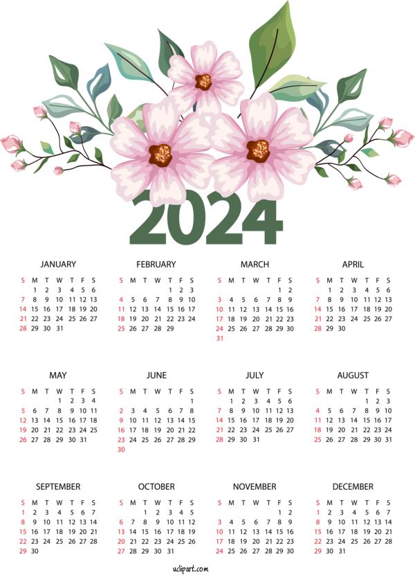 2024 Calendar Flower Floral Design Calendar For 2024 Yearly Calendar 90F