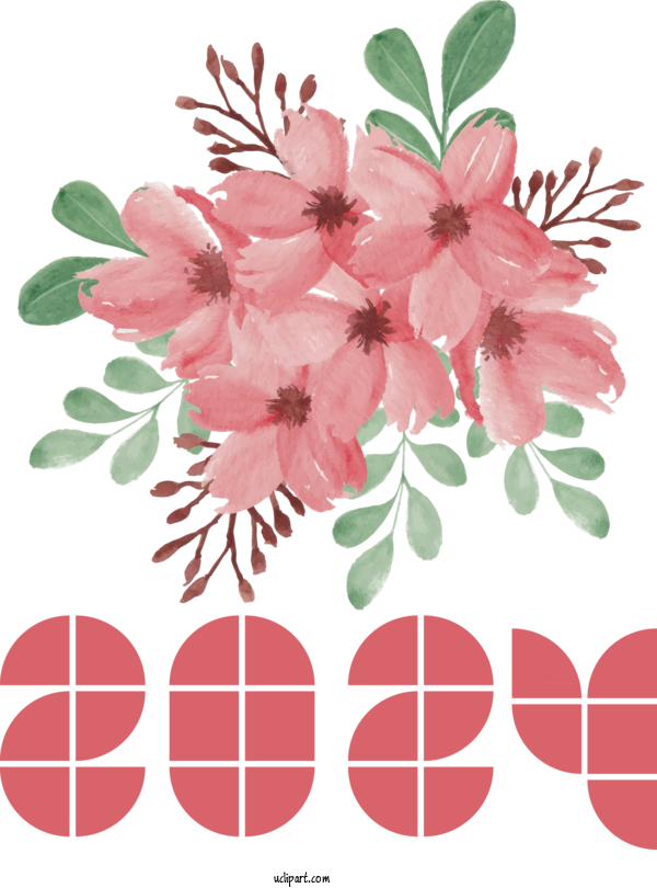 Free 2024 New Year Flower Floral Design Mother's Day For New Year 2024 Clipart Transparent Background