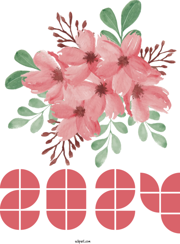 2024 New Year Flower Floral Design Mother's Day For New Year 2024 New Year 2024 Clipart 2024