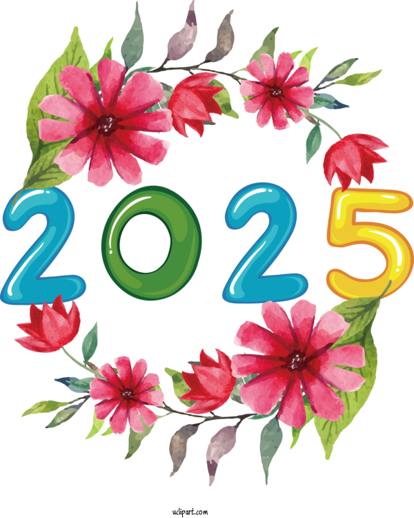 Free Holiday Flower New Year Drawing For 2025 New Year Clipart Transparent Background