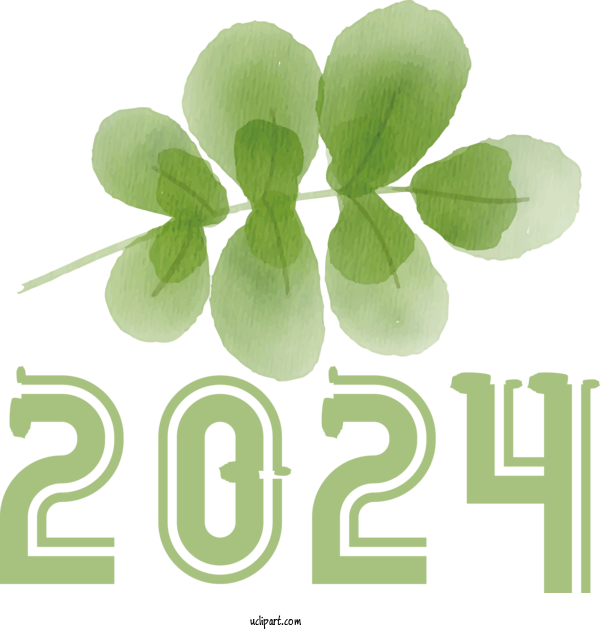 Free Holidays Leaf Green Font For New Year 2024 Clipart Transparent Background