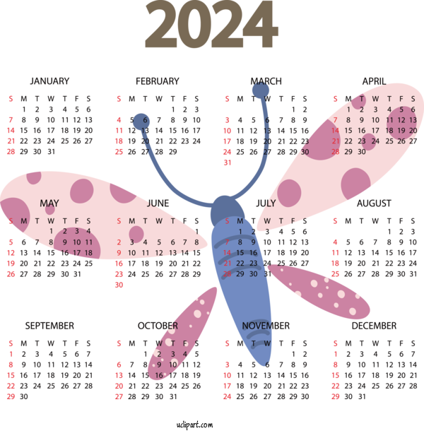 Free 2024 Calendar Lepidoptera Monarch Butterfly Blue Morpho For 2024 Yearly Calendar Clipart Transparent Background