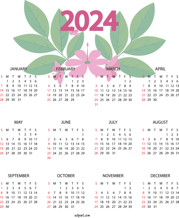 2024 Calendar Calendar Font Plant For 2024 Yearly Calendar 2024