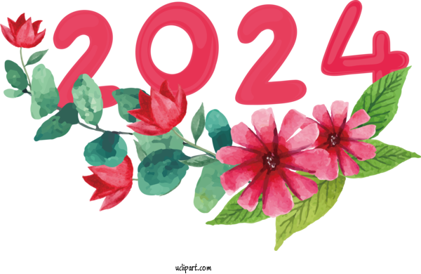 Free Holidays Floral Design Flower Drawing For New Year 2024 Clipart Transparent Background