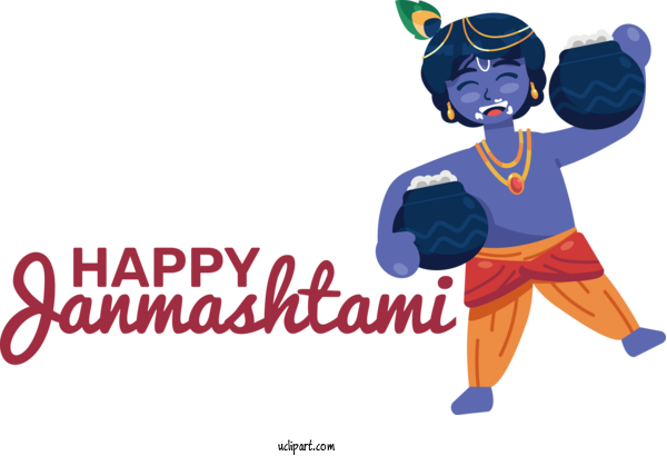 Free Holidays Cartoon Logo Text For Krishna Janmashtami Clipart Transparent Background