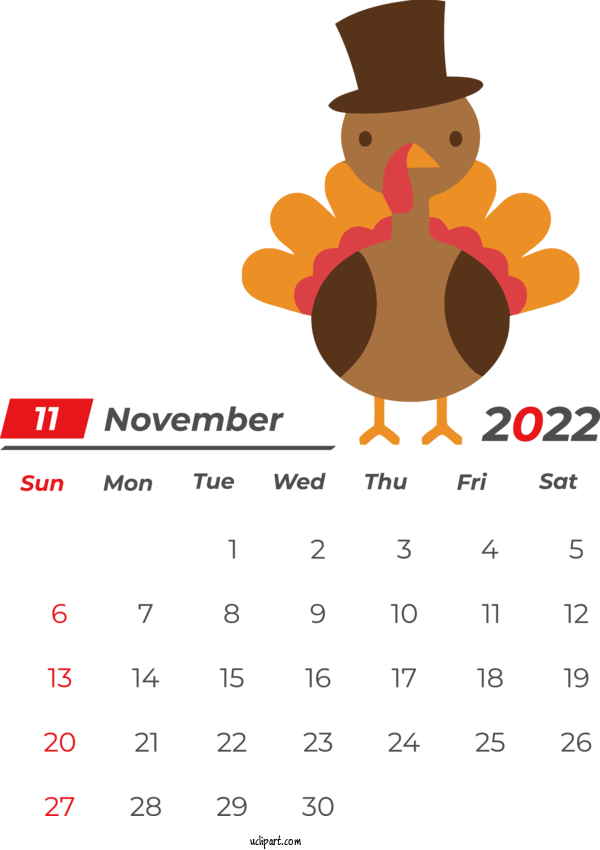 Free Holidays Thanksgiving Turkey Holiday For November 2022 Calendar Clipart Transparent Background