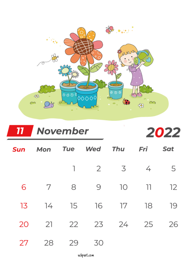Free Holidays Cartoon Flower Design For November 2022 Calendar Clipart Transparent Background