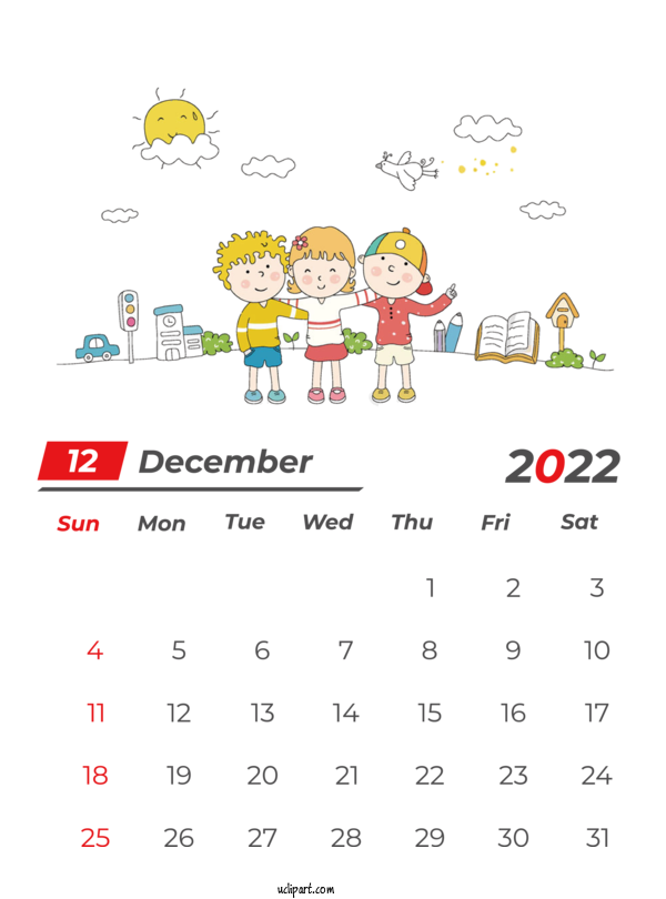 Free Holidays Cartoon Drawing Calendar For December 2022 Calendar Clipart Transparent Background
