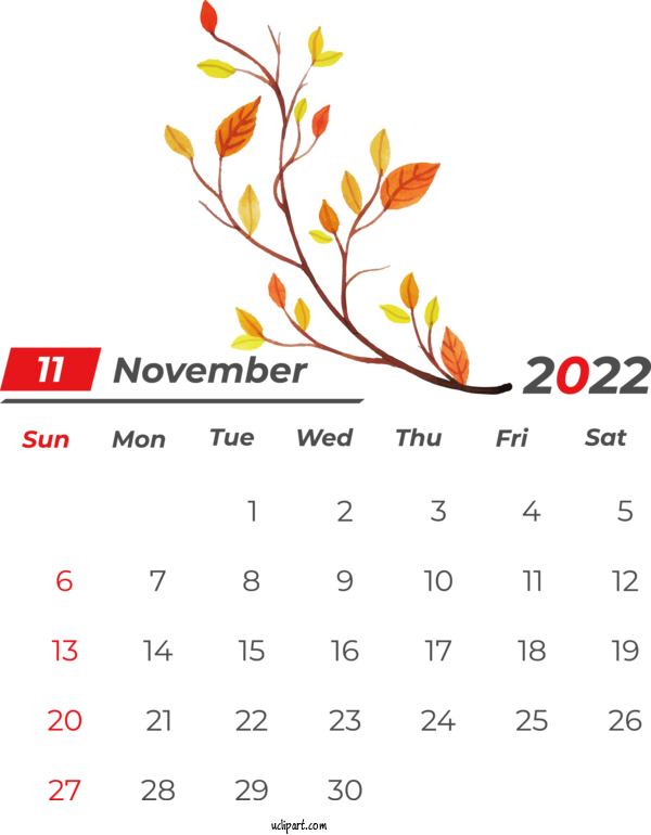 Free Holidays Calendar 2022 Thanksgiving For November 2022 Calendar Clipart Transparent Background