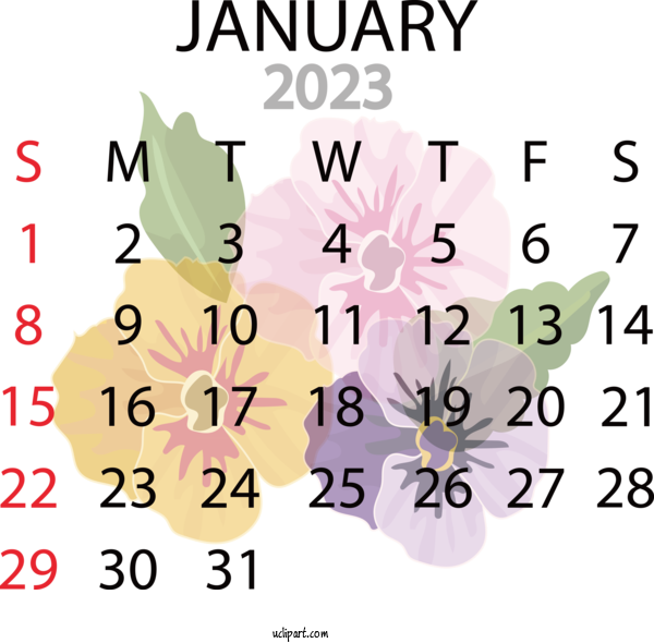 Free Holidays Floral Design Design Flower For 2023 January Calendar Clipart Transparent Background